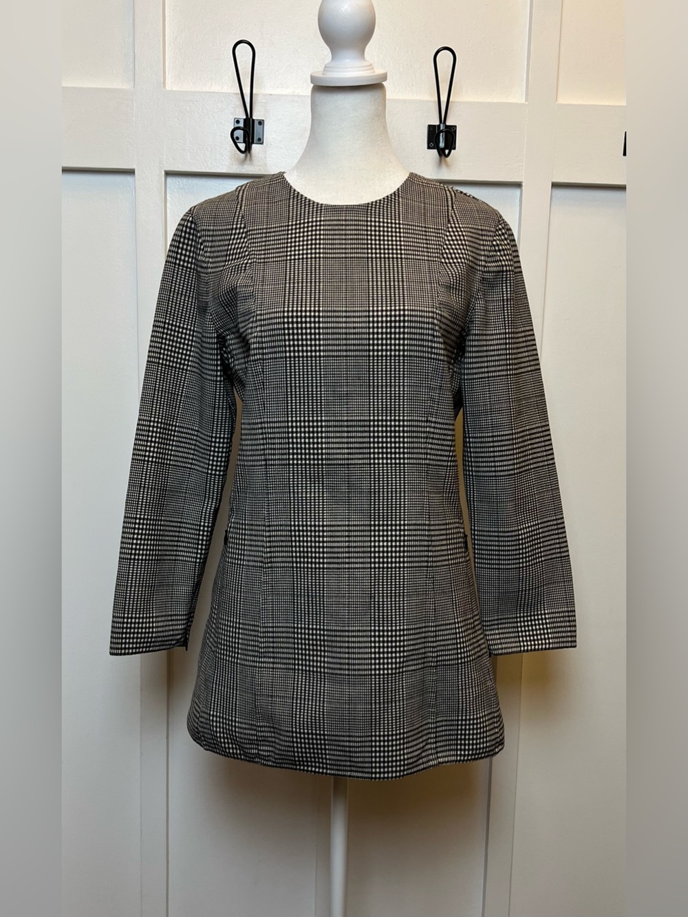 Theory Lauret CL Portland Glen Top Size 6 Black White Tunic Long Kangaroo Pocket